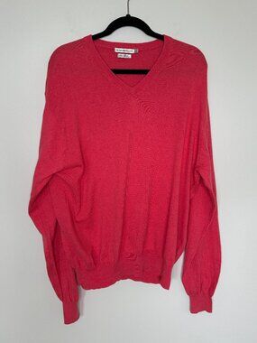 Peter Millar Men's Red Pink V-Neck Long Sleeve Sweater Cotton Cashmere Size XL